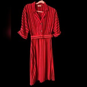 Vintage Red and Black Striped Dress With Belt